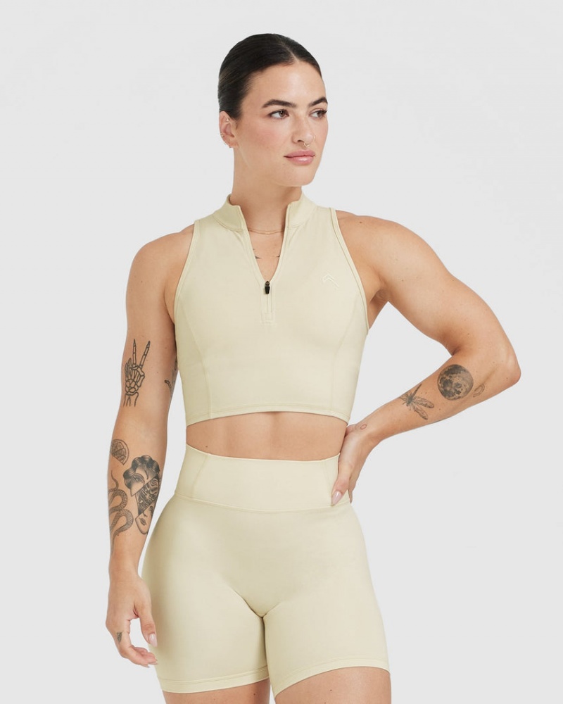 Light Yellow Oner Active Timeless Half Zip Crop Tank T Shirts | 82745ORSB