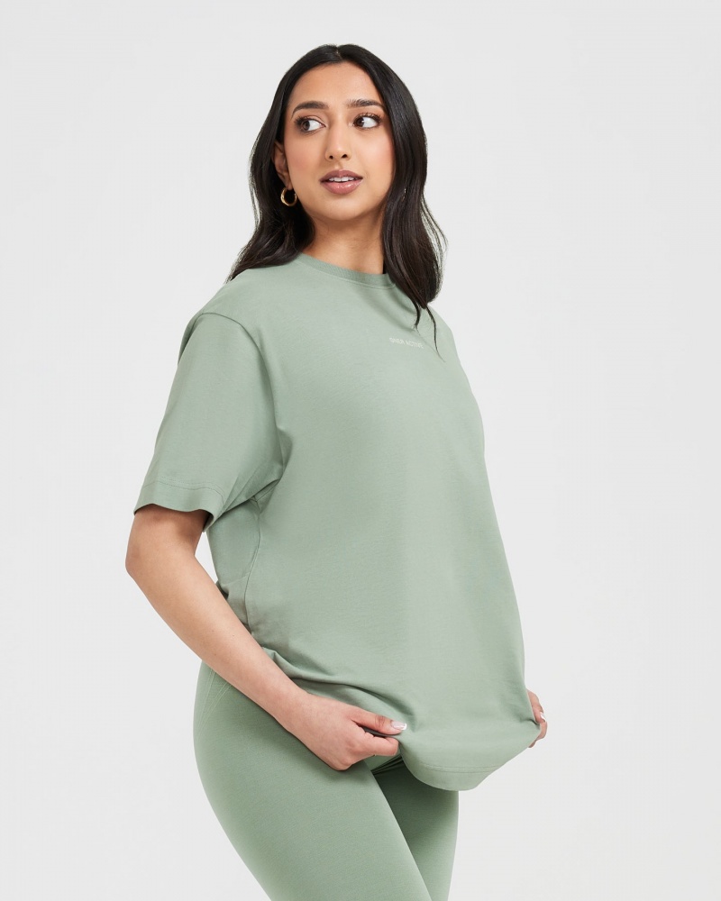 Olive Oner Active Classic Mirror Graphic Oversized T Shirts | 65904ZRCY