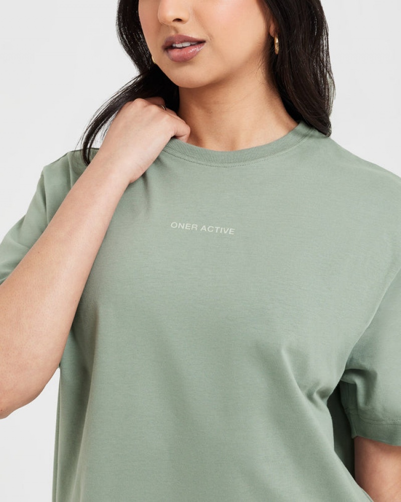 Olive Oner Active Classic Mirror Graphic Oversized T Shirts | 65904ZRCY