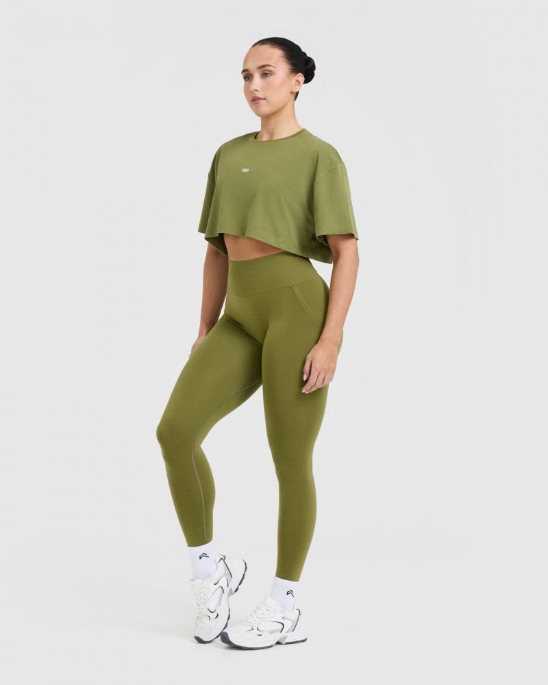 Olive / Green Oner Active Classic Oner Graphic Crop Lightweight T Shirts | 38256VEDF