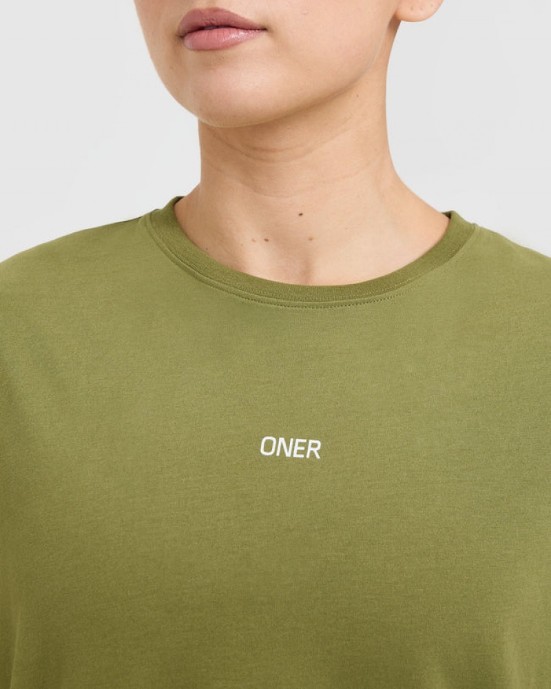 Olive / Green Oner Active Classic Oner Graphic Crop Lightweight T Shirts | 38256VEDF