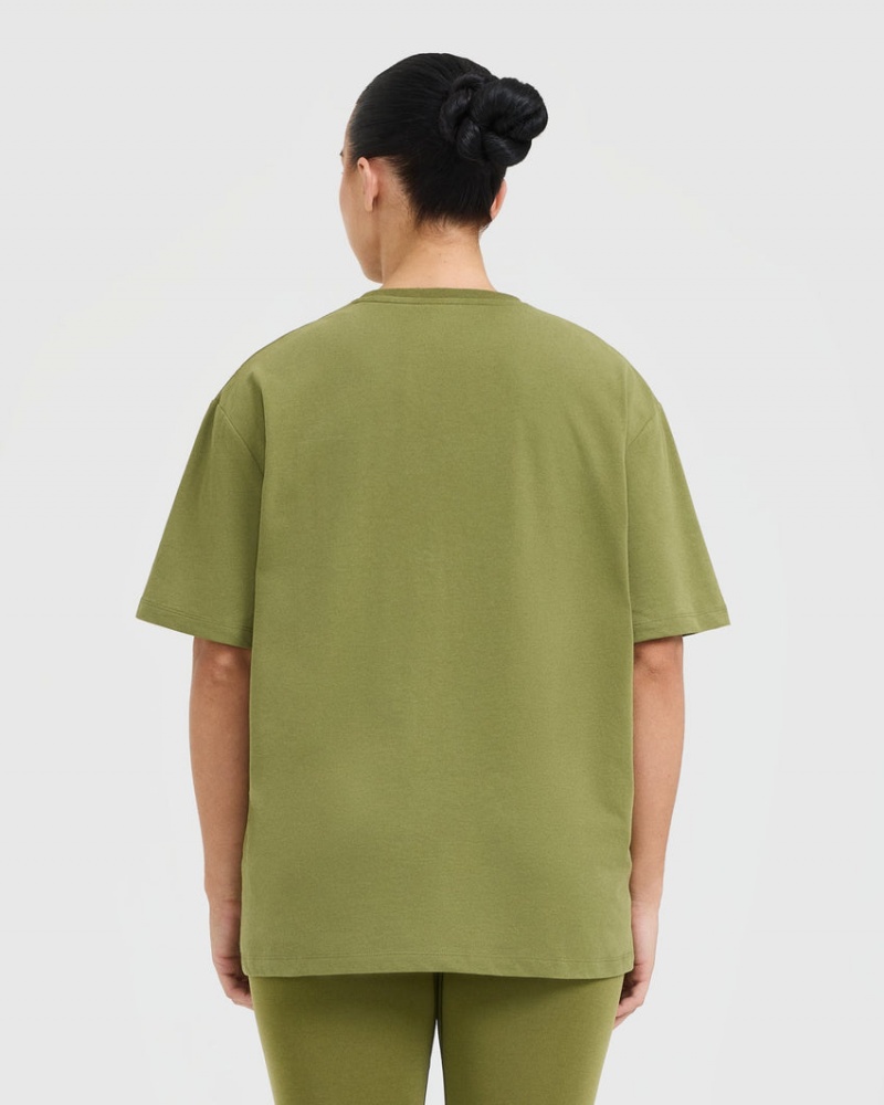 Olive / Green Oner Active Classic Oner Graphic Oversized Lightweight T Shirts | 56728DJRC