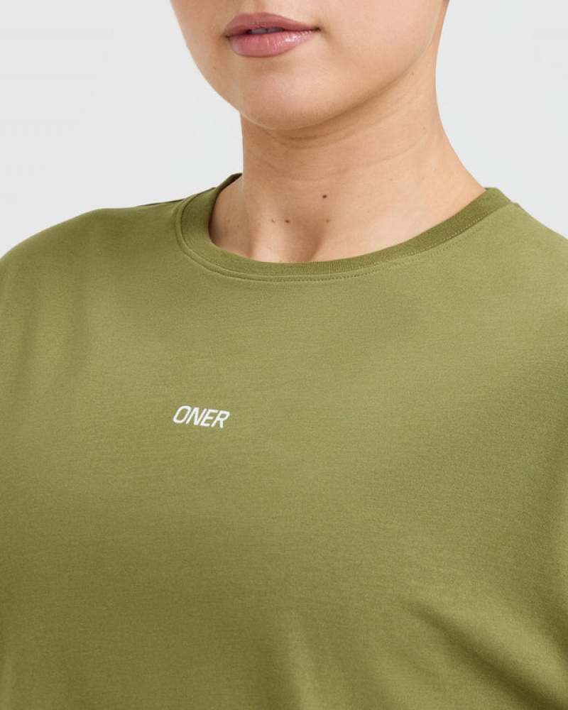 Olive / Green Oner Active Classic Oner Graphic Oversized Lightweight T Shirts | 56728DJRC