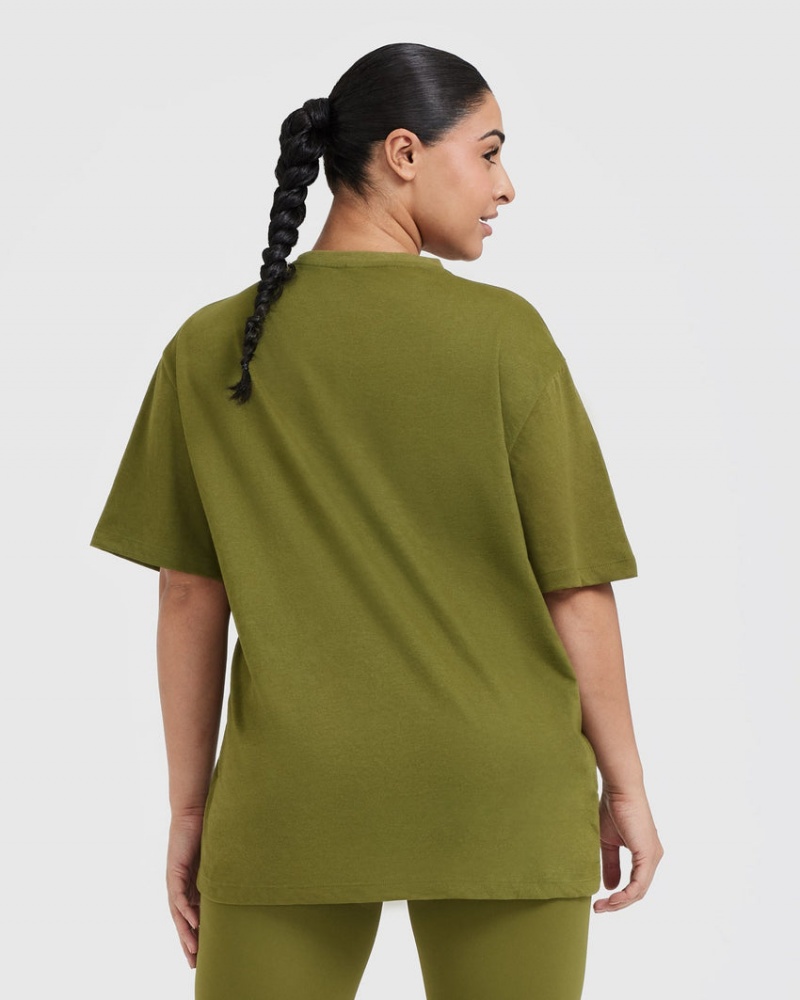 Olive / Green Oner Active Classic Oversized Lightweight T Shirts | 91843HKCP