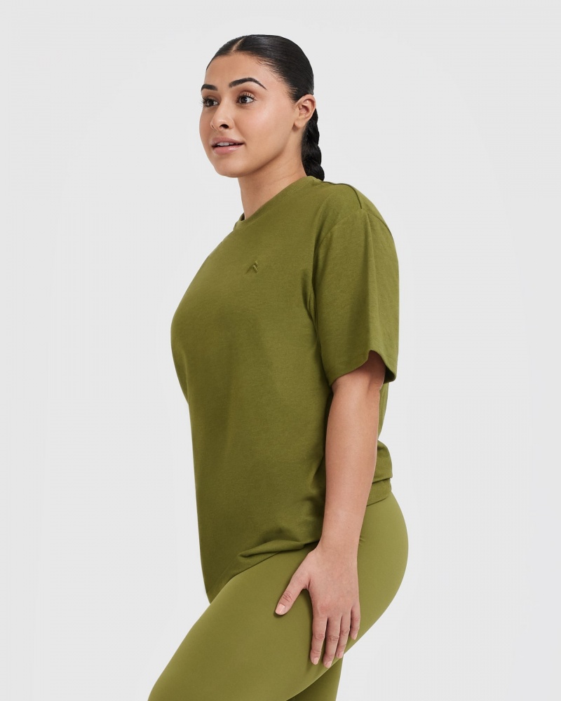 Olive / Green Oner Active Classic Oversized Lightweight T Shirts | 91843HKCP