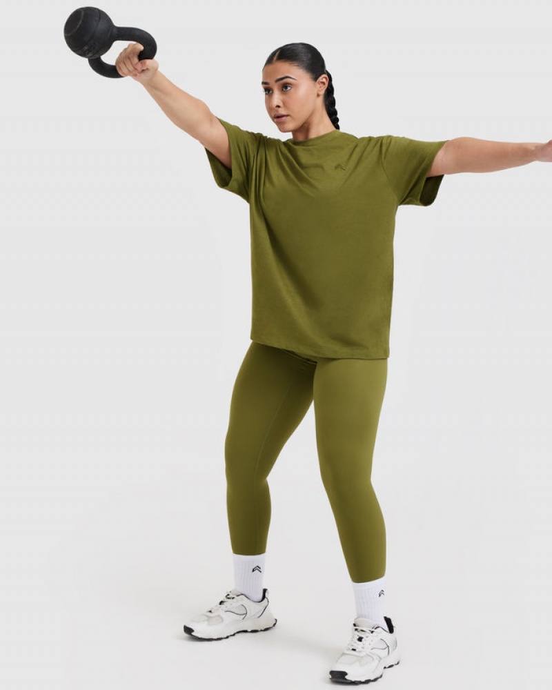 Olive / Green Oner Active Classic Oversized Lightweight T Shirts | 91843HKCP