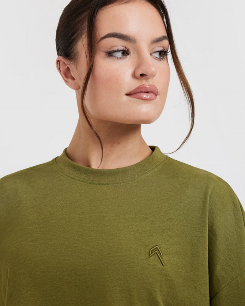 Olive / Green Oner Active Classic Relaxed Crop Lightweight T Shirts | 19835MIOA