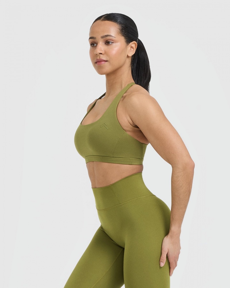 Olive / Green Oner Active Timeless Square Neck Sports Bras | 87091HVGZ