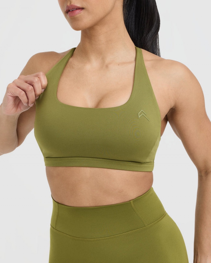 Olive / Green Oner Active Timeless Square Neck Sports Bras | 87091HVGZ