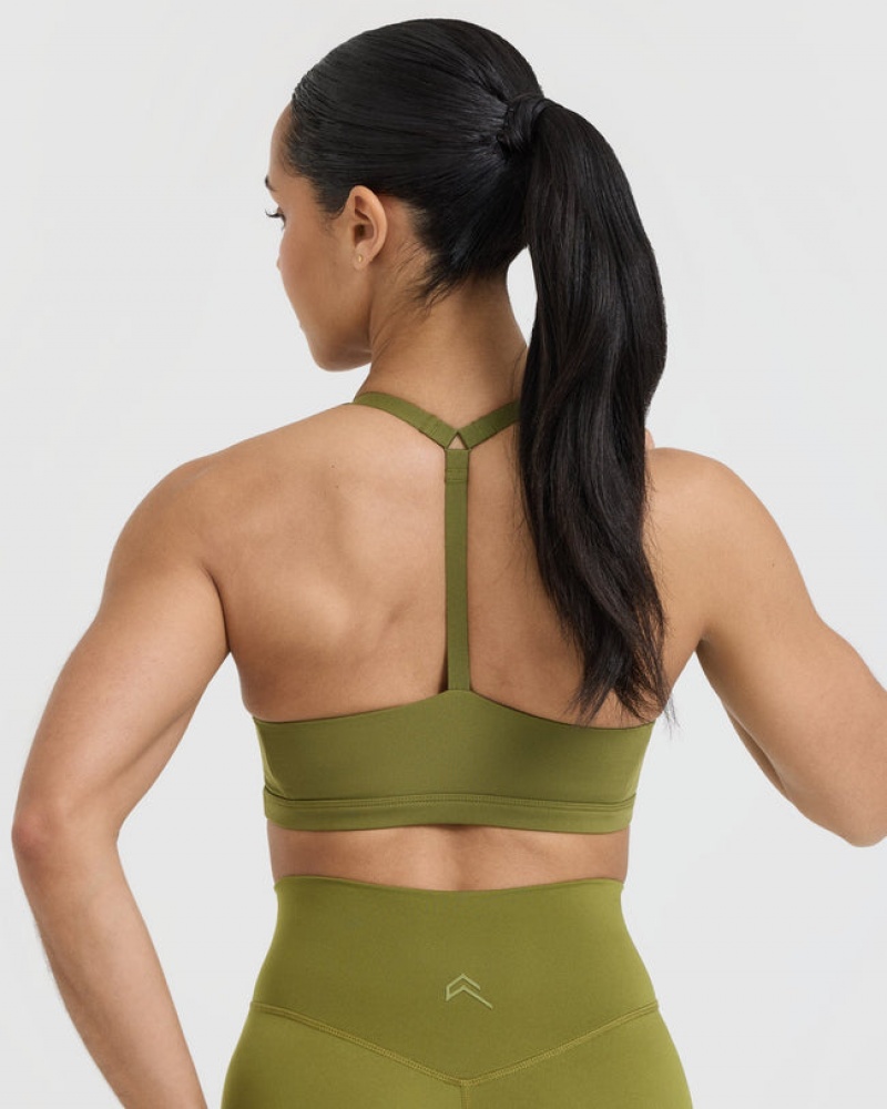 Olive / Green Oner Active Timeless Square Neck Sports Bras | 87091HVGZ