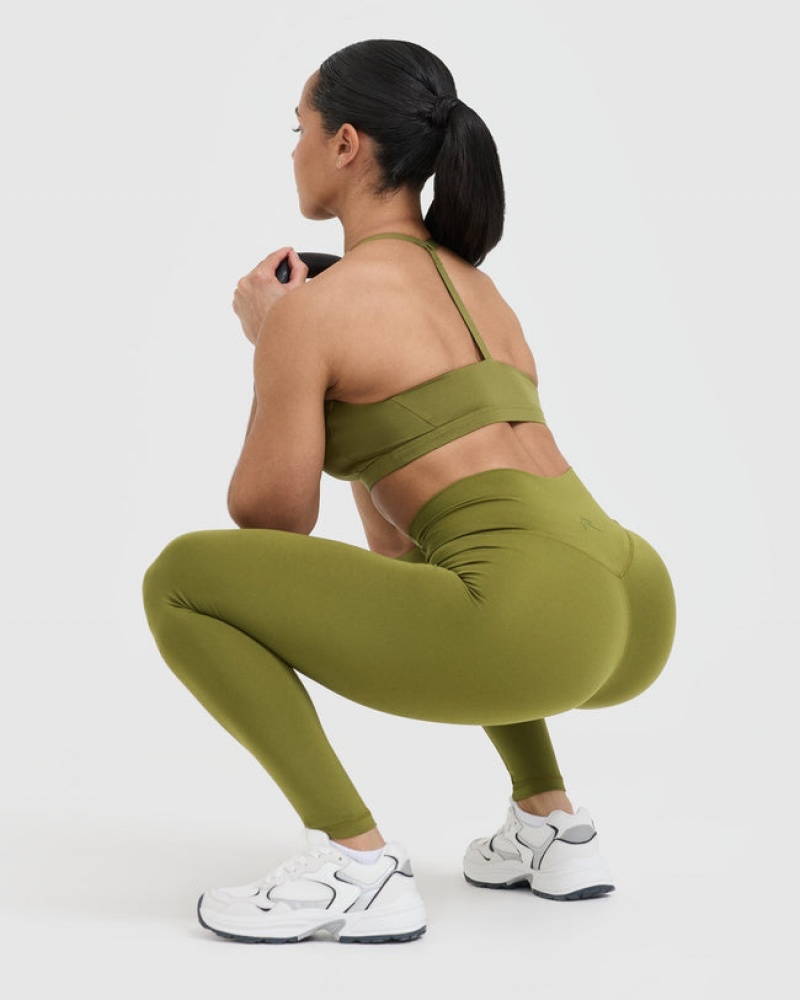 Olive / Green Oner Active Timeless Square Neck Sports Bras | 87091HVGZ