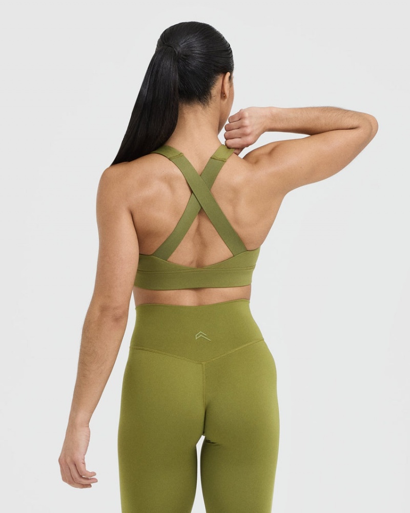 Olive / Green Oner Active Timeless Wide Strap Sports Bras | 19784MRIW