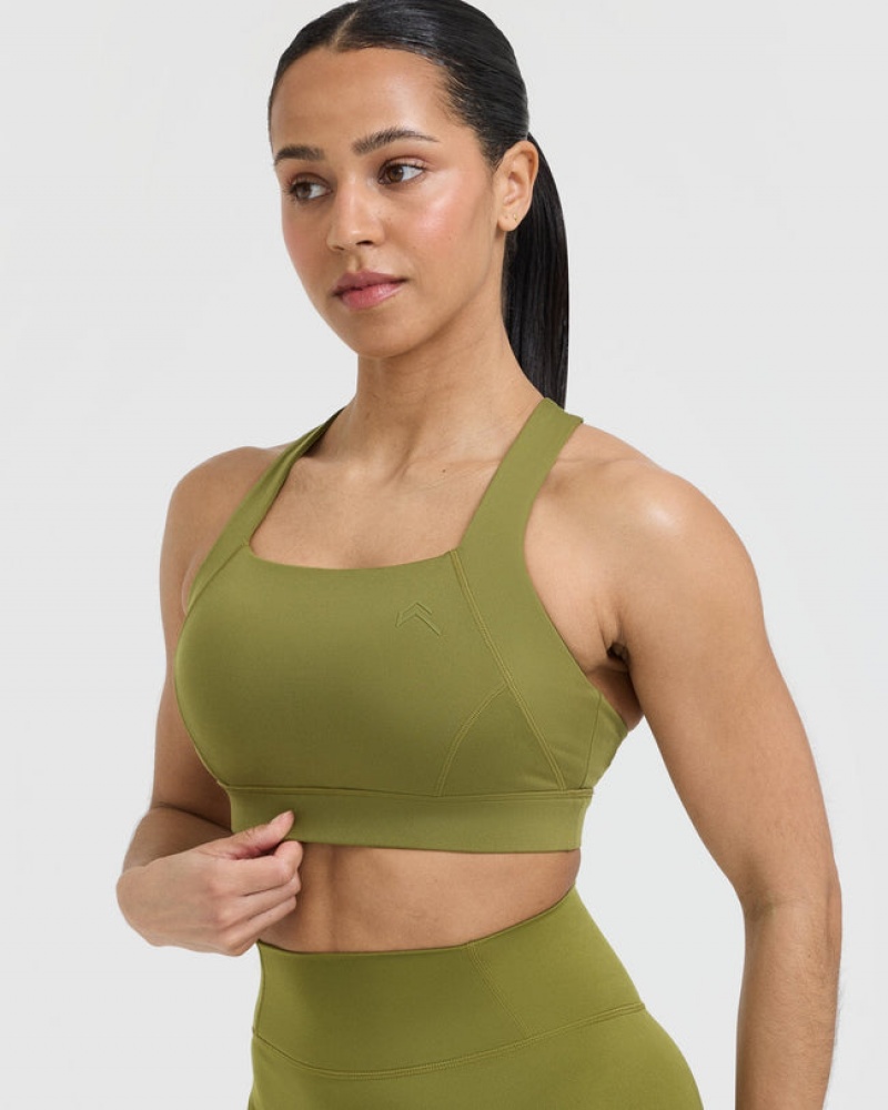 Olive / Green Oner Active Timeless Wide Strap Sports Bras | 19784MRIW