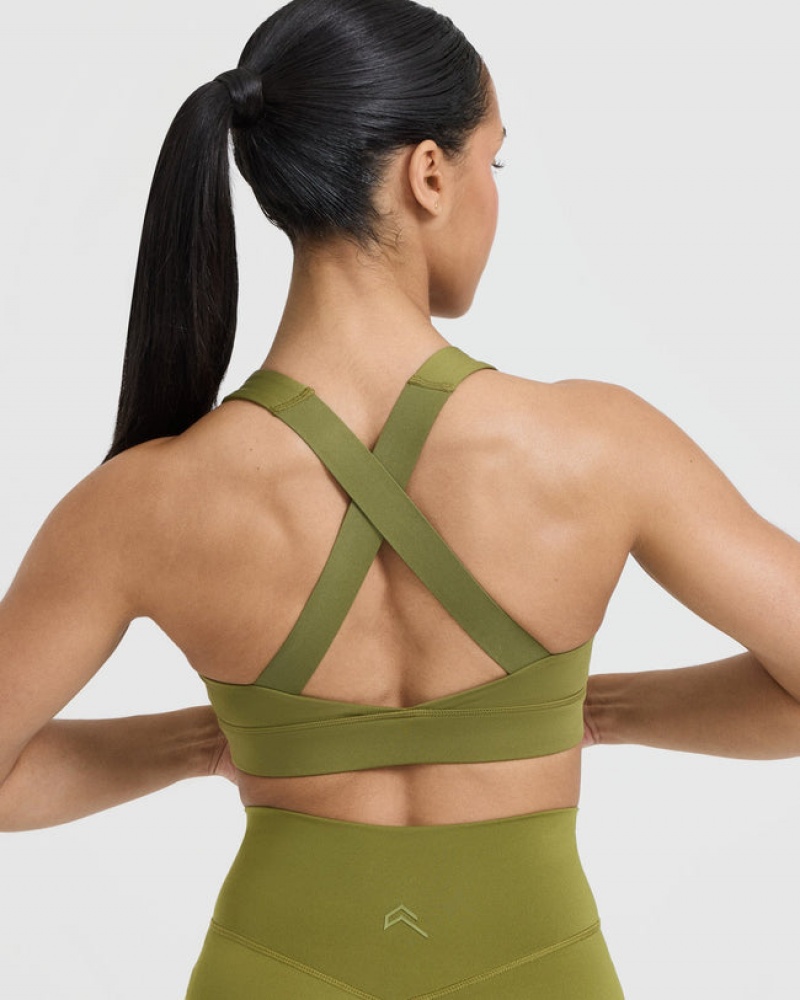 Olive / Green Oner Active Timeless Wide Strap Sports Bras | 19784MRIW