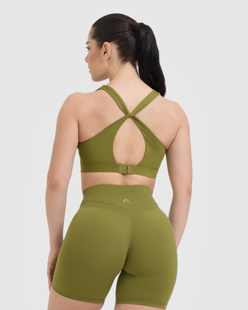 Olive / Green Oner Active Unified Layered Sports Bras | 93728SZUH