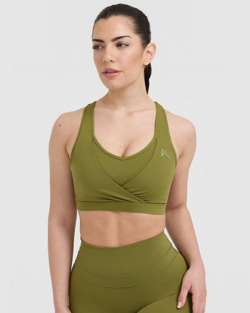 Olive / Green Oner Active Unified Layered Sports Bras | 93728SZUH