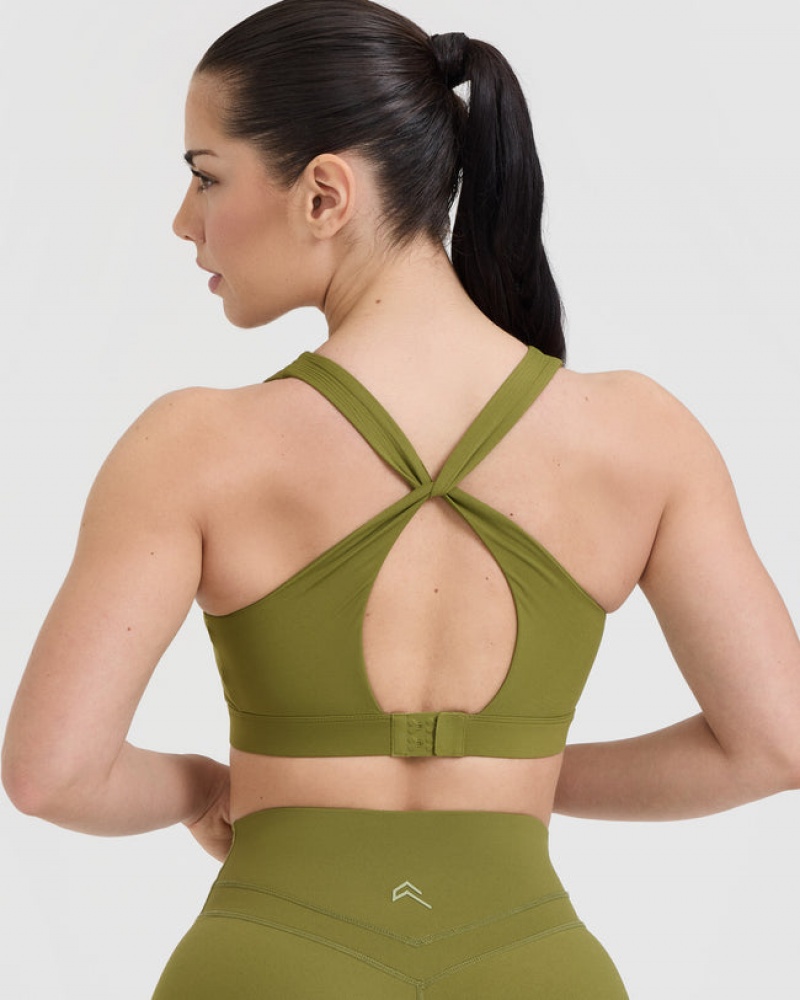 Olive / Green Oner Active Unified Layered Sports Bras | 93728SZUH