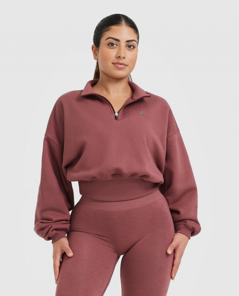 Pink Oner Active All Day Crop 1/4 Zip Sweatshirts | 10428RJYN