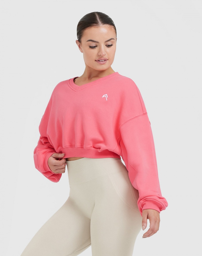 Pink Oner Active All Day Lightweight Oversized V-Neck Sweatshirts | 71489WQRE