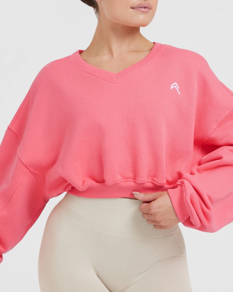 Pink Oner Active All Day Lightweight Oversized V-Neck Sweatshirts | 71489WQRE