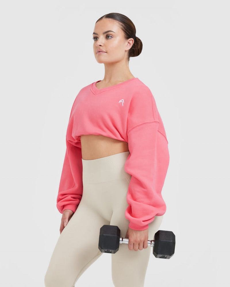 Pink Oner Active All Day Lightweight Oversized V-Neck Sweatshirts | 71489WQRE