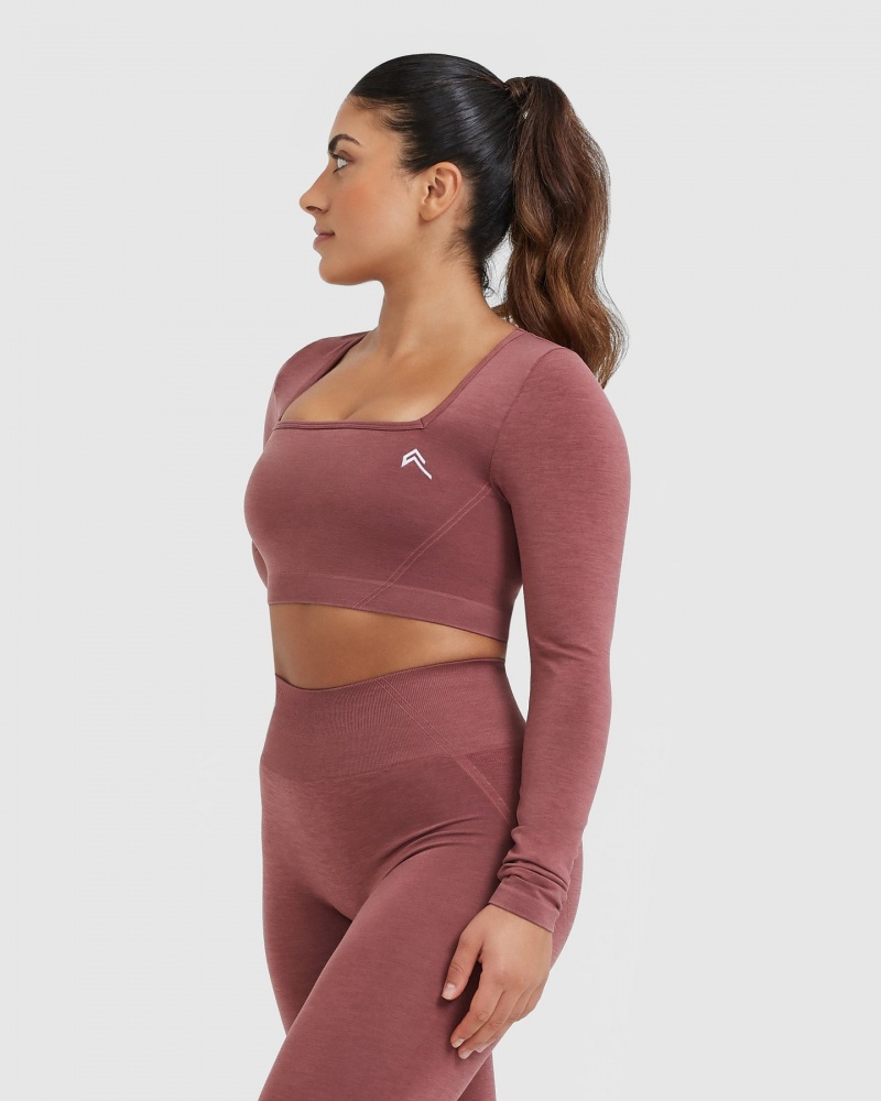 Pink Oner Active Effortless Square Neck Crop Long Sleeve T Shirts | 07562LDZT