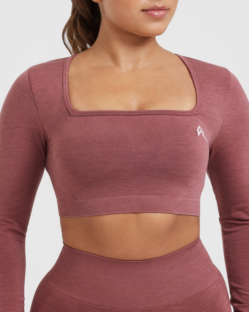 Pink Oner Active Effortless Square Neck Crop Long Sleeve T Shirts | 07562LDZT