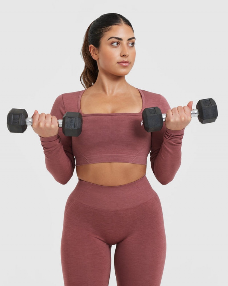 Pink Oner Active Effortless Square Neck Crop Long Sleeve T Shirts | 07562LDZT