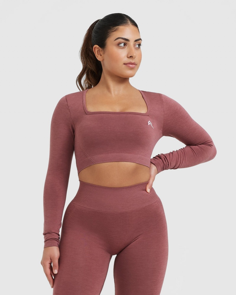 Pink Oner Active Effortless Square Neck Crop Long Sleeve T Shirts | 07562LDZT