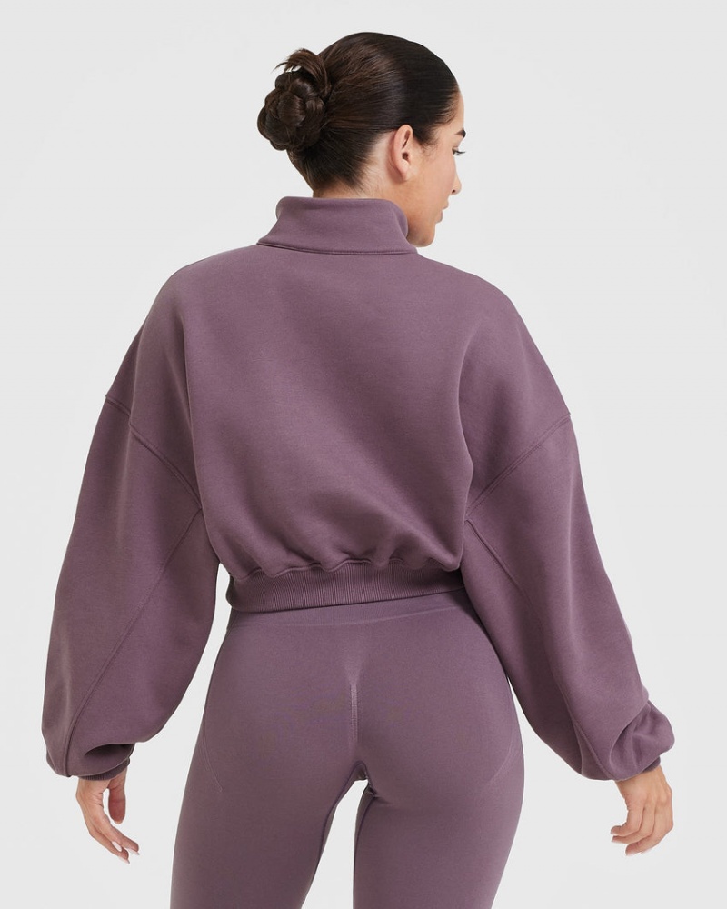 Purple Oner Active All Day Cosy Crop 1/4 Zip Sweatshirts | 14096KUFW