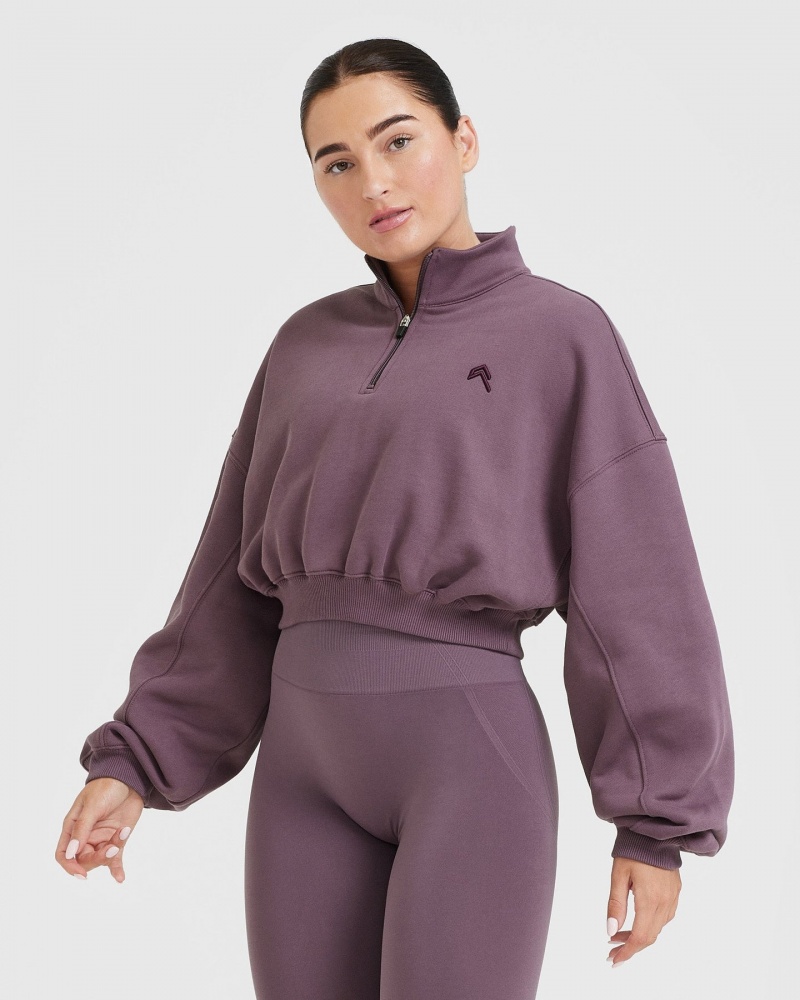 Purple Oner Active All Day Cosy Crop 1/4 Zip Sweatshirts | 14096KUFW