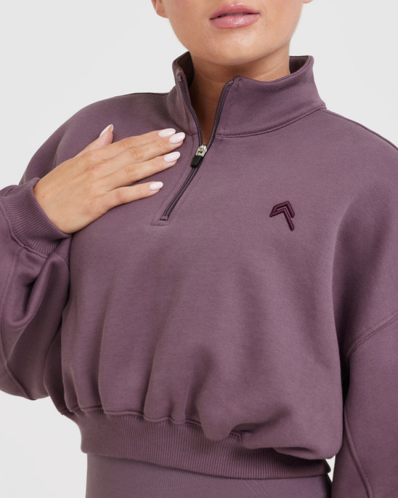 Purple Oner Active All Day Cosy Crop 1/4 Zip Sweatshirts | 14096KUFW