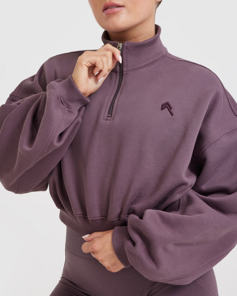 Purple Oner Active All Day Cosy Crop 1/4 Zip Sweatshirts | 14096KUFW