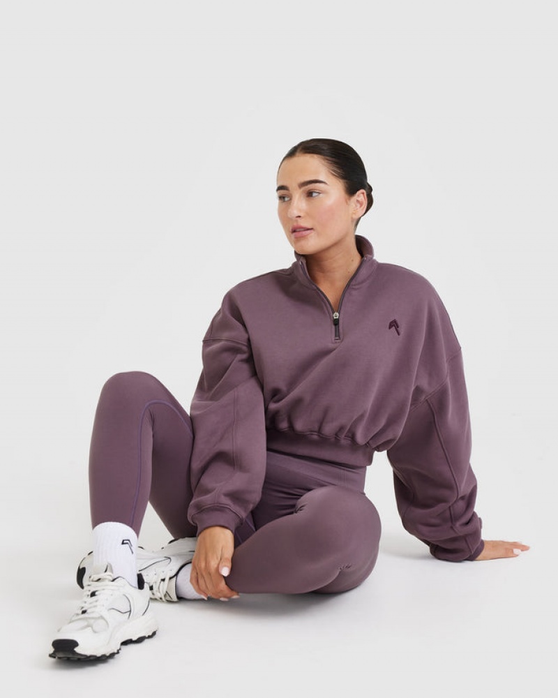 Purple Oner Active All Day Cosy Crop 1/4 Zip Sweatshirts | 14096KUFW