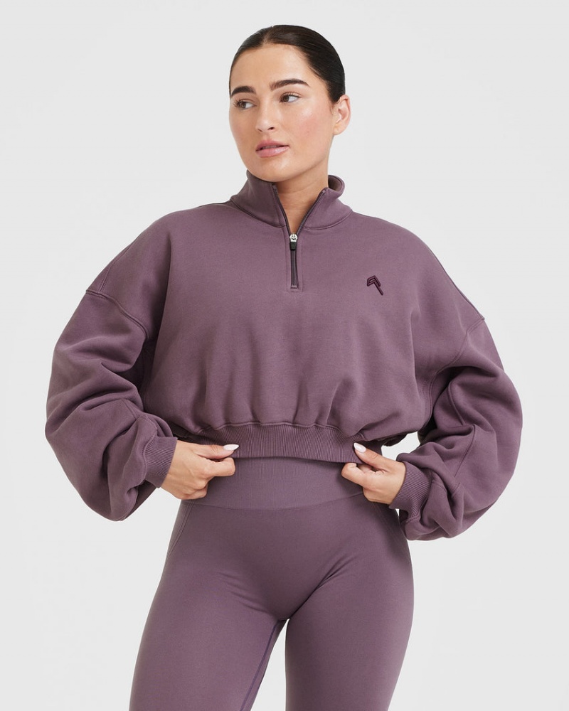 Purple Oner Active All Day Cosy Crop 1/4 Zip Sweatshirts | 14096KUFW