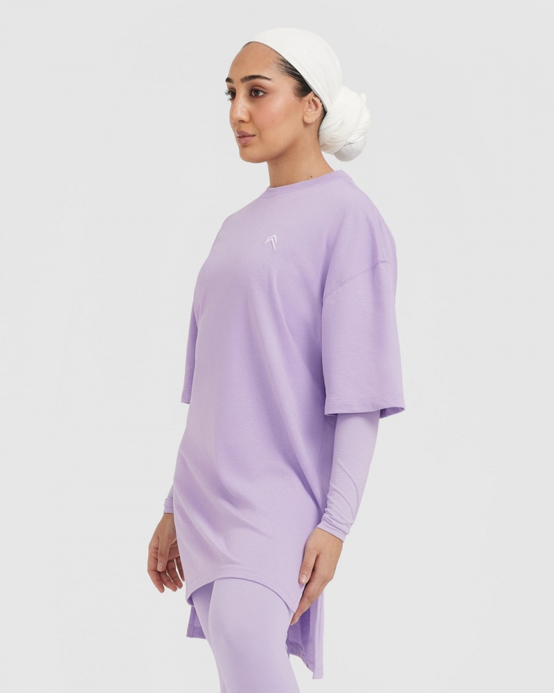 Purple Oner Active Classic Oversized Longline T Shirts | 65170WJEA