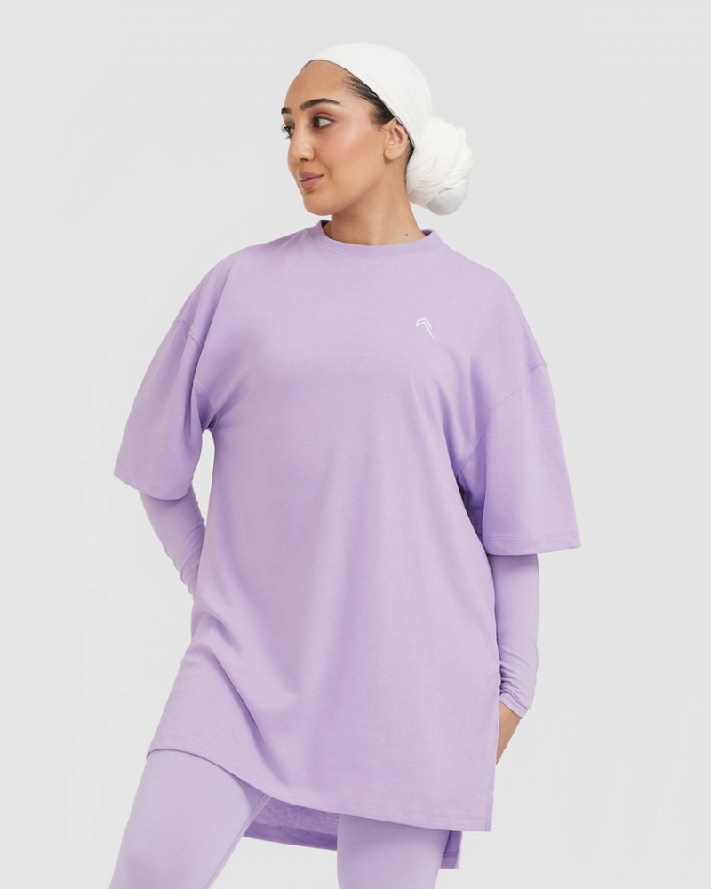 Purple Oner Active Classic Oversized Longline T Shirts | 65170WJEA