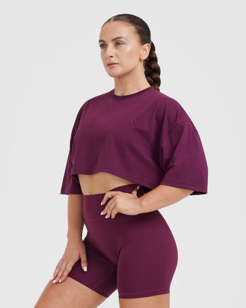 Purple Oner Active Classic Relaxed Crop Lightweight T Shirts | 28416NWKR