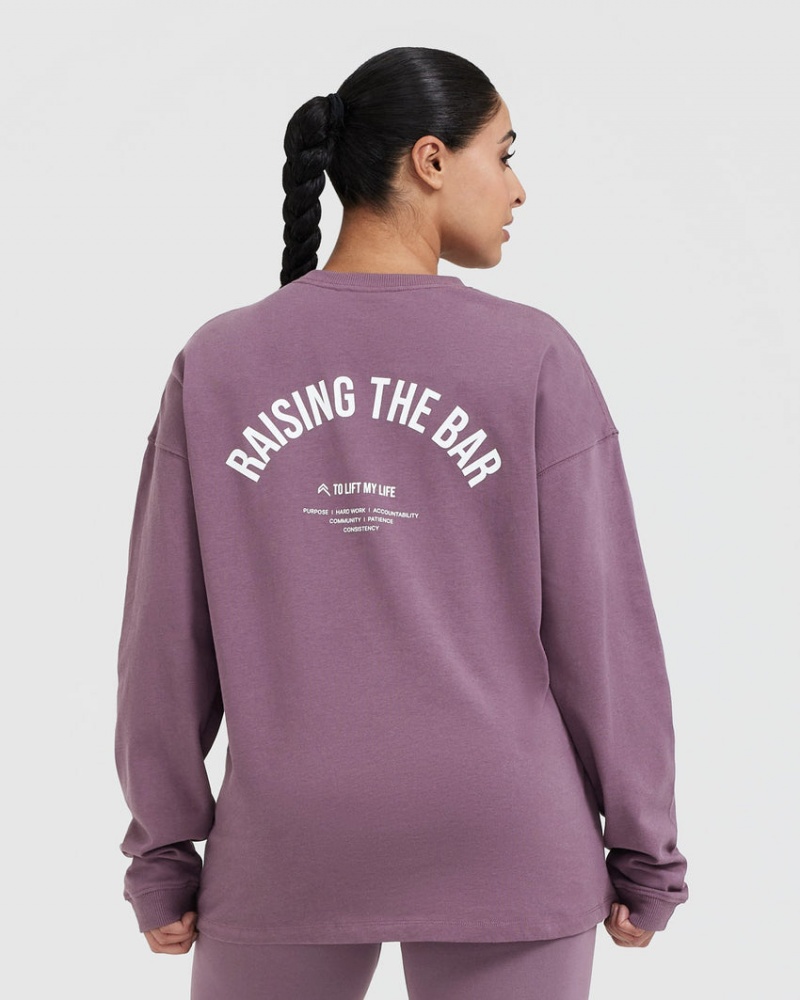 Purple Oner Active Raising The Bar Graphic Unisex Long Sleeve T Shirts | 05814YSBR