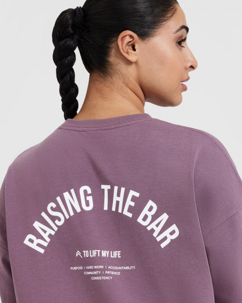 Purple Oner Active Raising The Bar Graphic Unisex Long Sleeve T Shirts | 05814YSBR