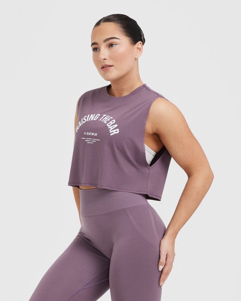 Purple Oner Active Raising The Bar Graphic Muscle Crop T Shirts | 25738FJGM