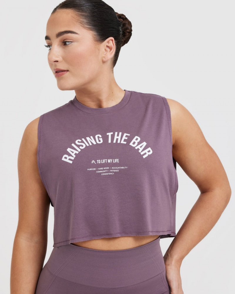 Purple Oner Active Raising The Bar Graphic Muscle Crop T Shirts | 25738FJGM