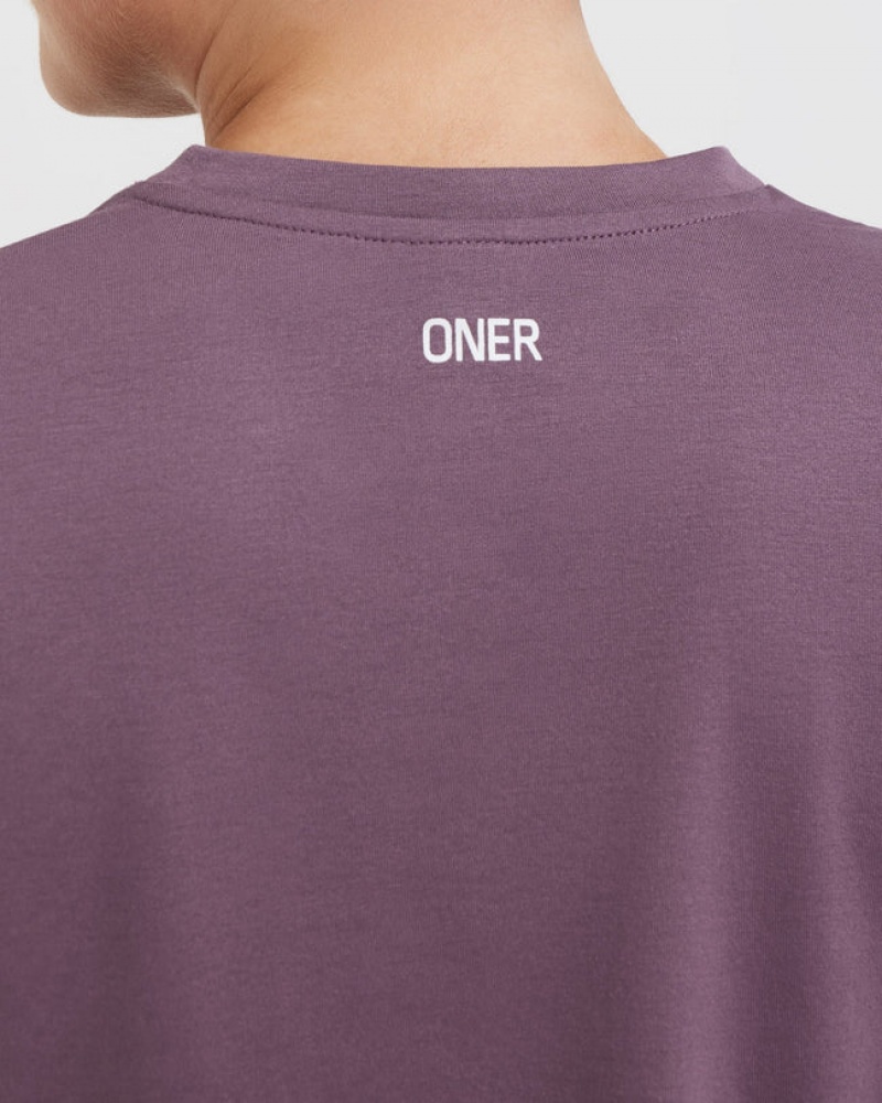 Purple Oner Active Raising The Bar Graphic Muscle Crop T Shirts | 25738FJGM