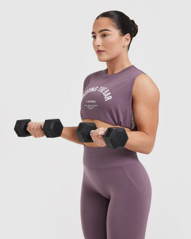 Purple Oner Active Raising The Bar Graphic Muscle Crop T Shirts | 25738FJGM