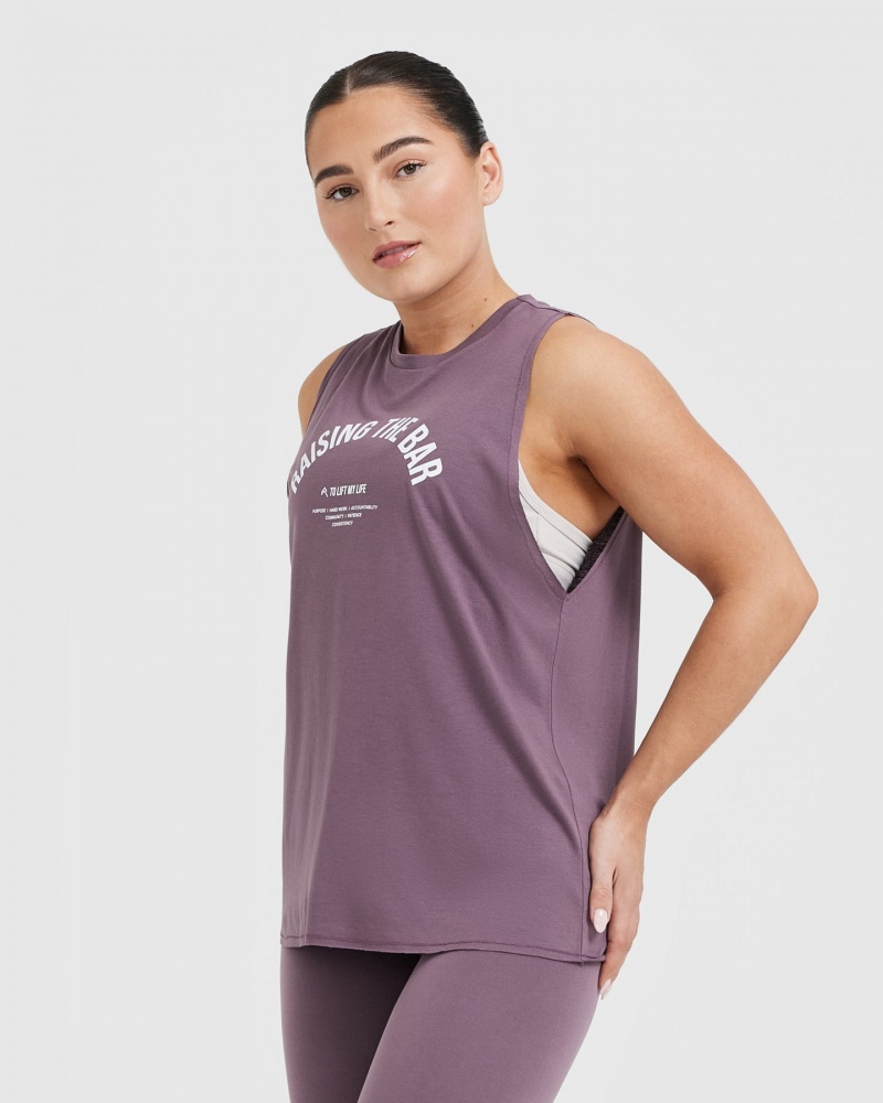 Purple Oner Active Raising The Bar Graphic Unisex Muscle T Shirts | 94067GNZC