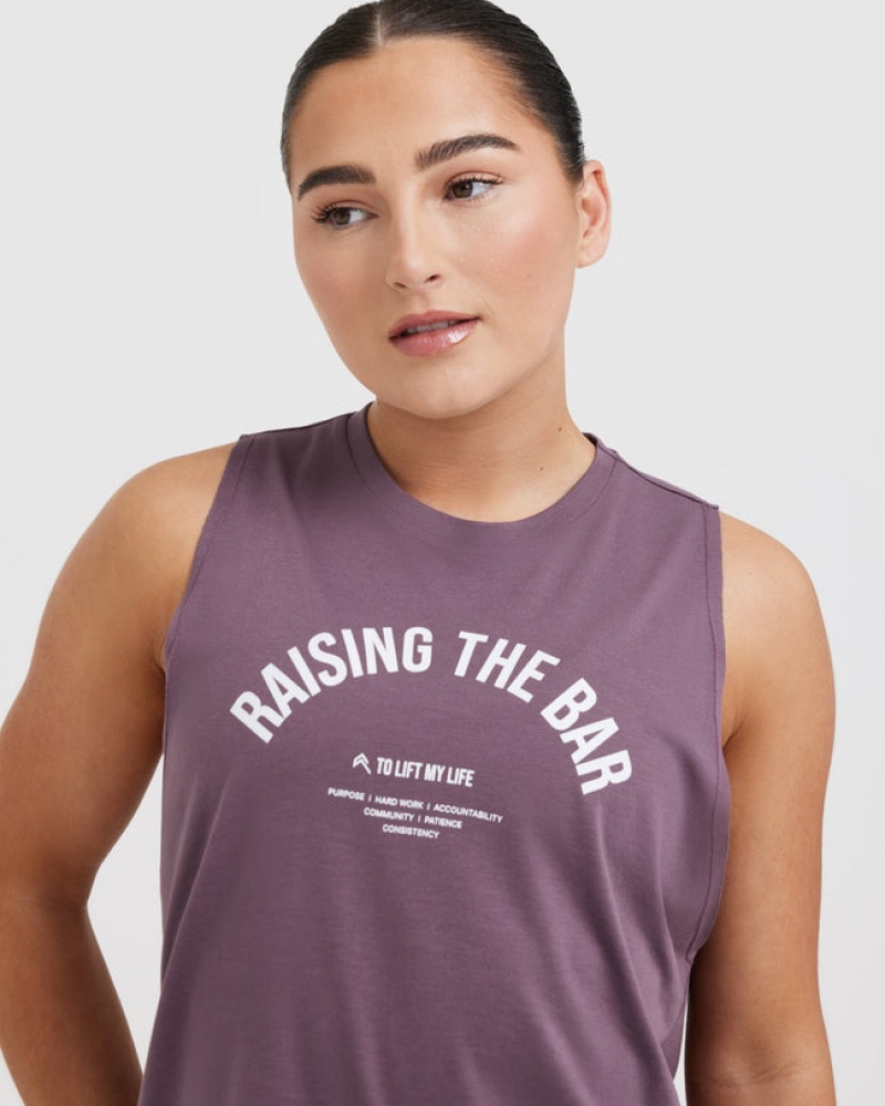 Purple Oner Active Raising The Bar Graphic Unisex Muscle T Shirts | 94067GNZC