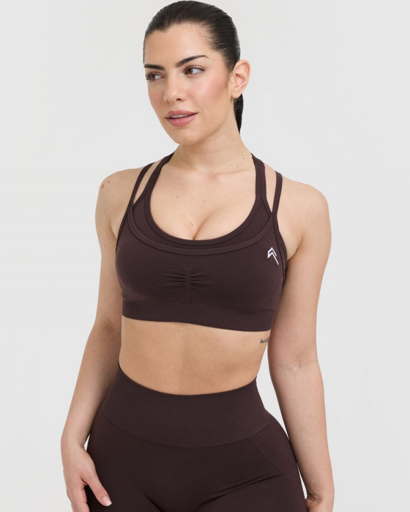 Purple / Brown Oner Active Effortless Seamless Layered Sports Bras | 06829OPNY