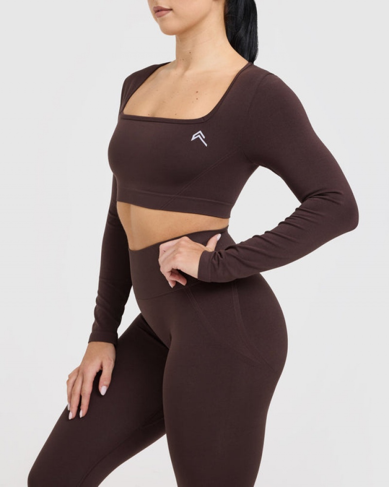 Purple / Brown Oner Active Effortless Square Neck Crop Long Sleeve T Shirts | 54260YZOG