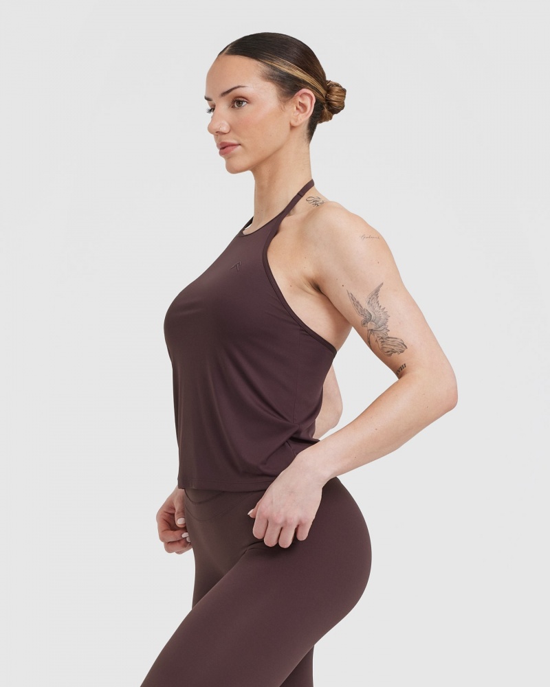 Purple / Brown Oner Active Go To High Neck Loose Crop T Shirts | 75018NXHT