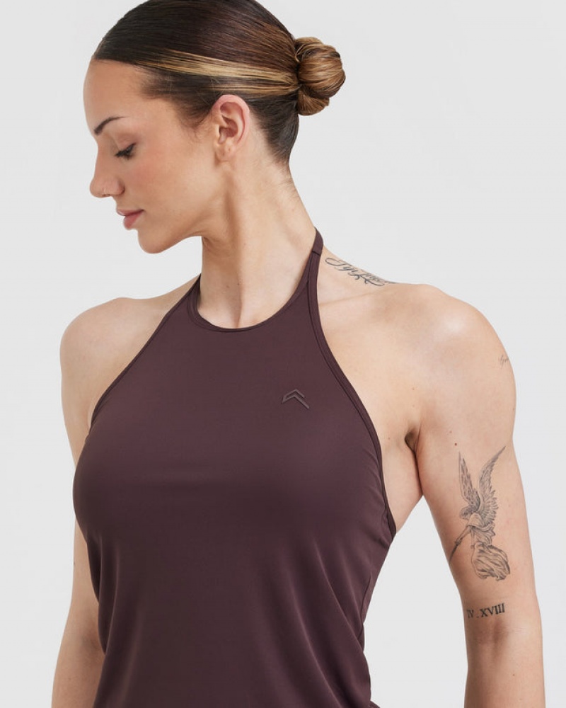 Purple / Brown Oner Active Go To High Neck Loose Crop T Shirts | 75018NXHT